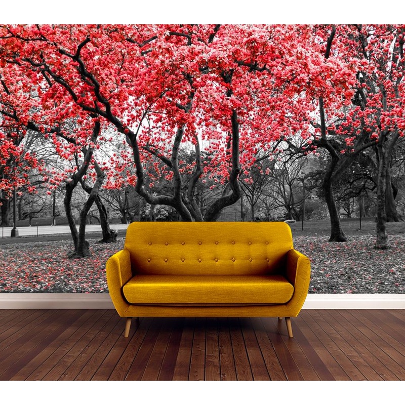 Wallpaper Murals Peel and Stick Removable Red Leafy Tree Forest Photograph High Quality