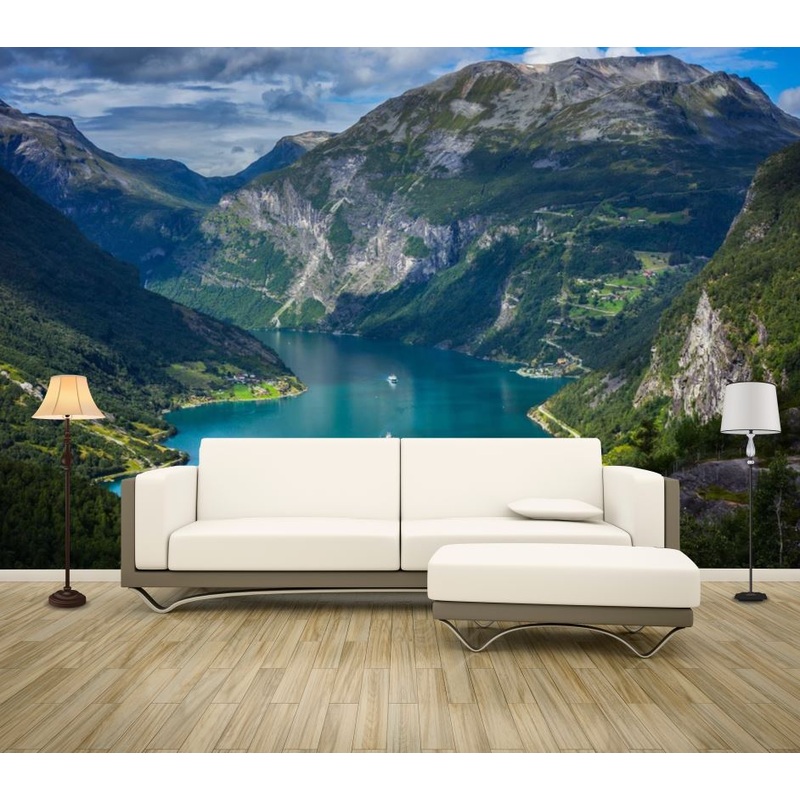 Wallpaper Murals Peel and Stick Removable Stunning Mountain View with Lake Photograph High Quality