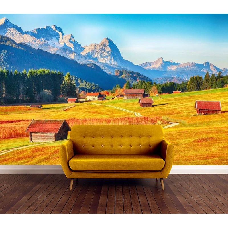 Wallpaper Murals Peel and Stick Removable Stunning View of Field & Houses Photograph High Quality