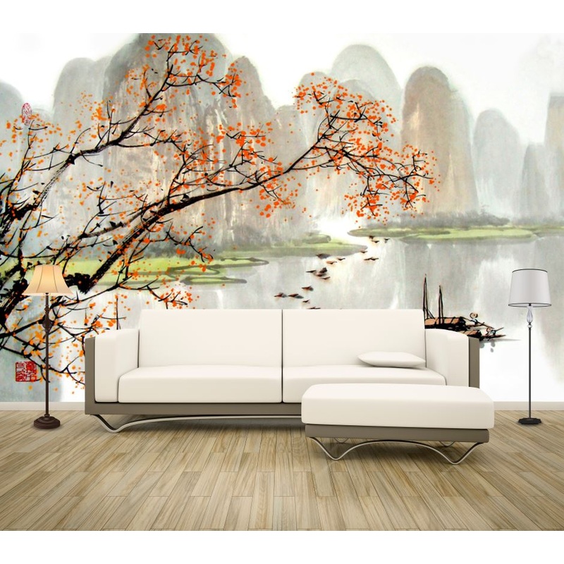 Wallpaper Murals Peel and Stick Removable Tree in a Lake Painting High Quality
