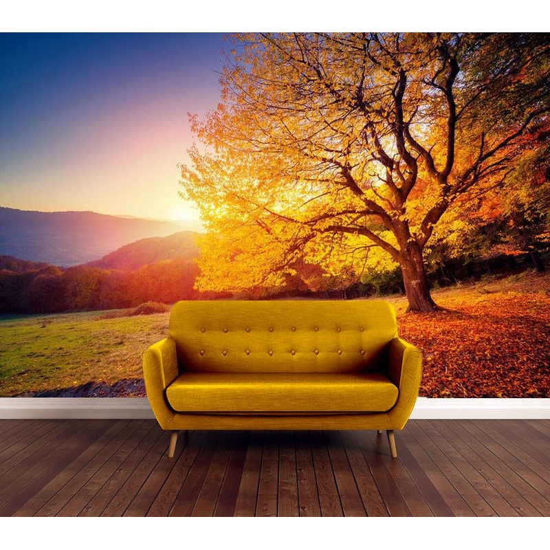 Wallpaper Murals Peel and Stick Removable Tree on a Mountain Sunset View High Quality
