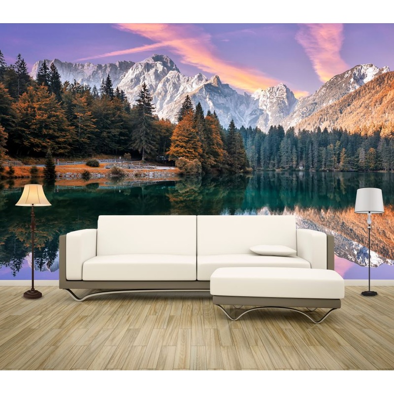 Wallpaper Murals Peel and Stick Removable Trees & Lake with Mountain View High Quality