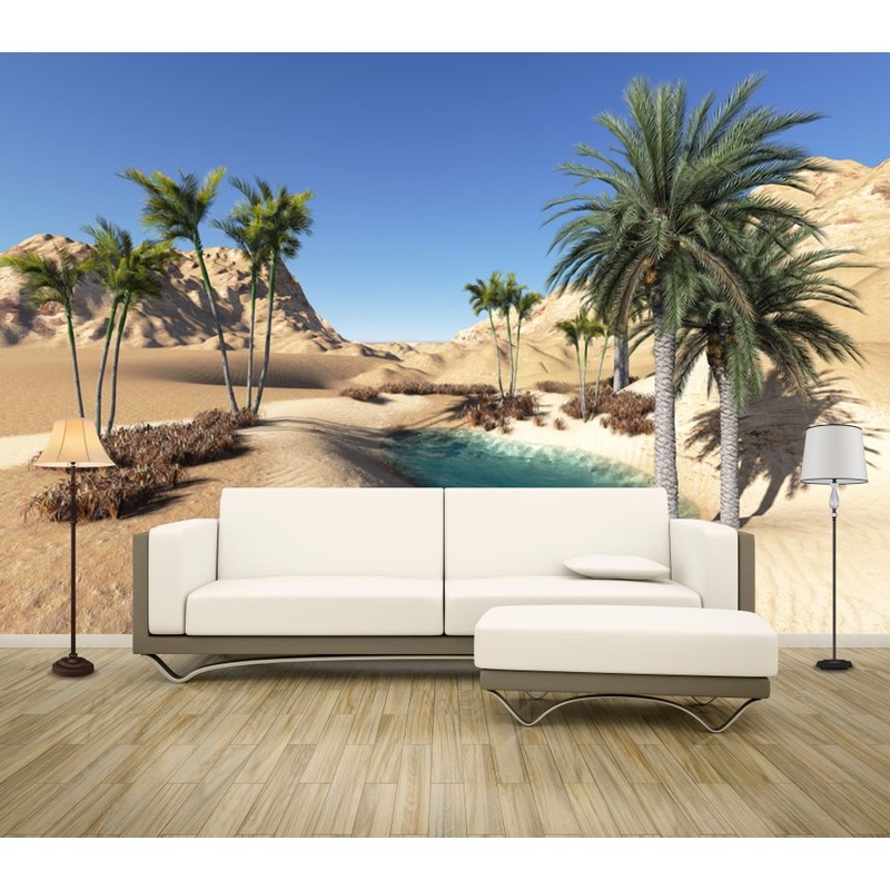 Wallpaper Murals Peel and Stick Removable Trees & WaterHole in Desert High Quality