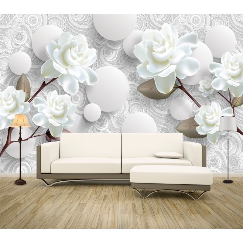 Wallpaper Murals Peel and Stick Removable White Floral Design High Quality