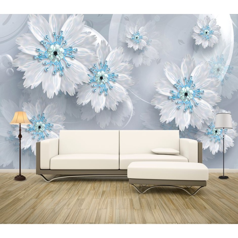 Wallpaper Murals Peel and Stick Removable White Gold Floral Design High Quality