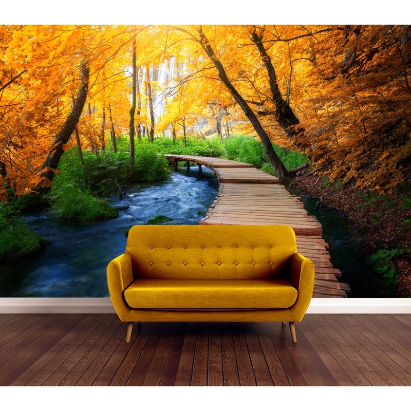 Wallpaper Murals Peel and Stick Removable Wooden Pier Between Colourful  Forest High Quality