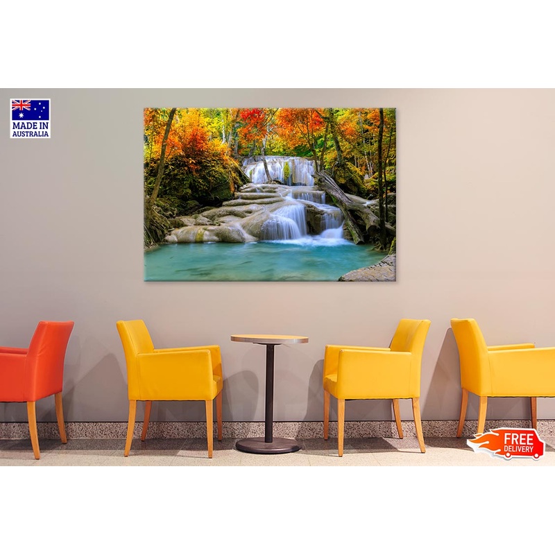 Waterfall In Autumn Forest Print 100% Australian Made