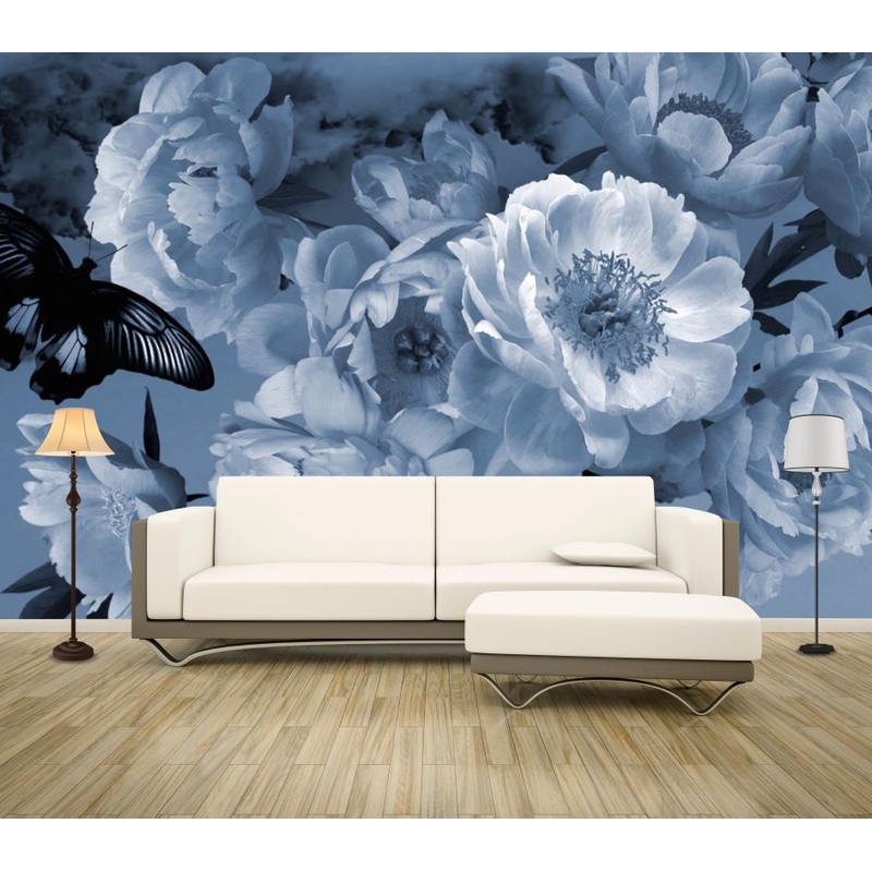 Wallpaper Murals Peel and Stick Removable Blue Peony Flowers High Quality