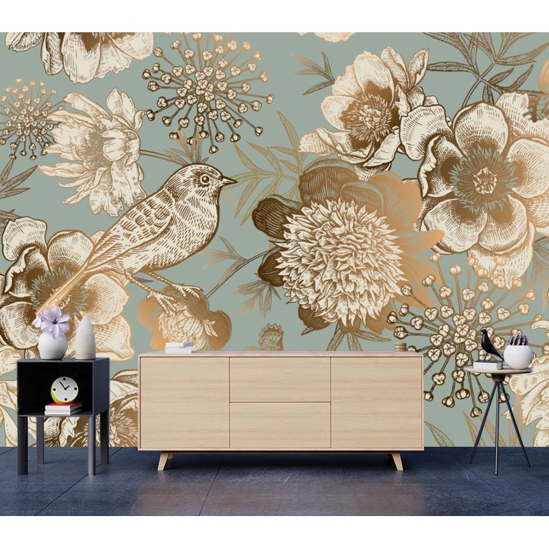 Wallpaper Murals Peel and Stick Removable Brid & Flowers Drawing High Quality