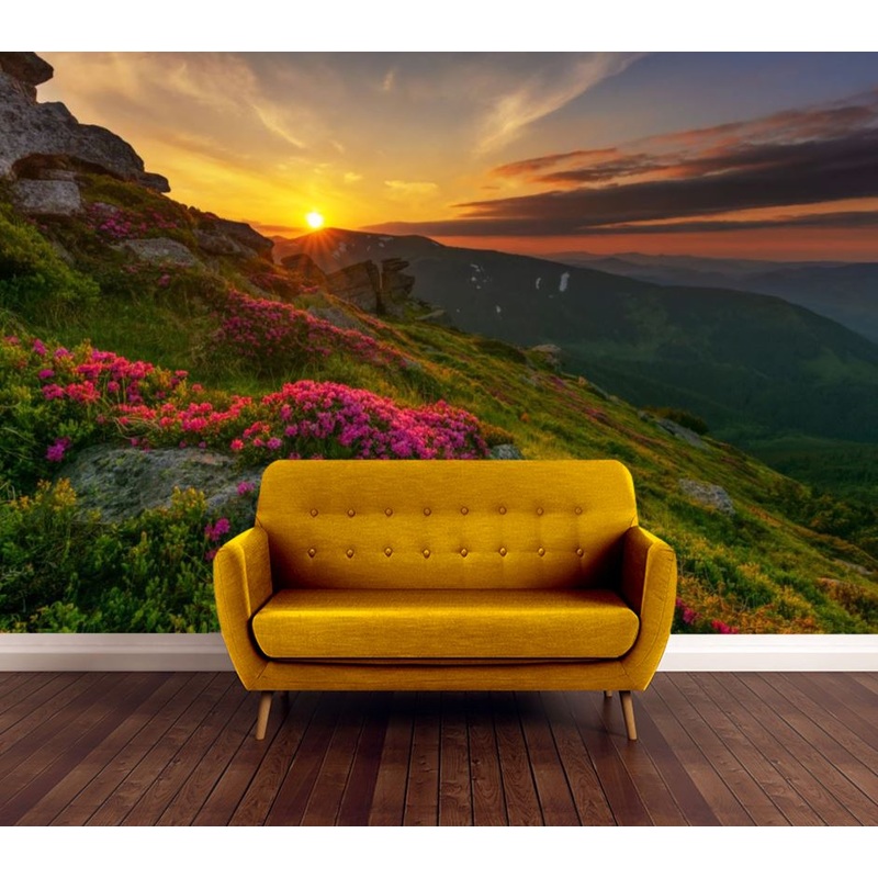 Wallpaper Murals Peel and Stick Removable Floral Mountain in Sunset High Quality