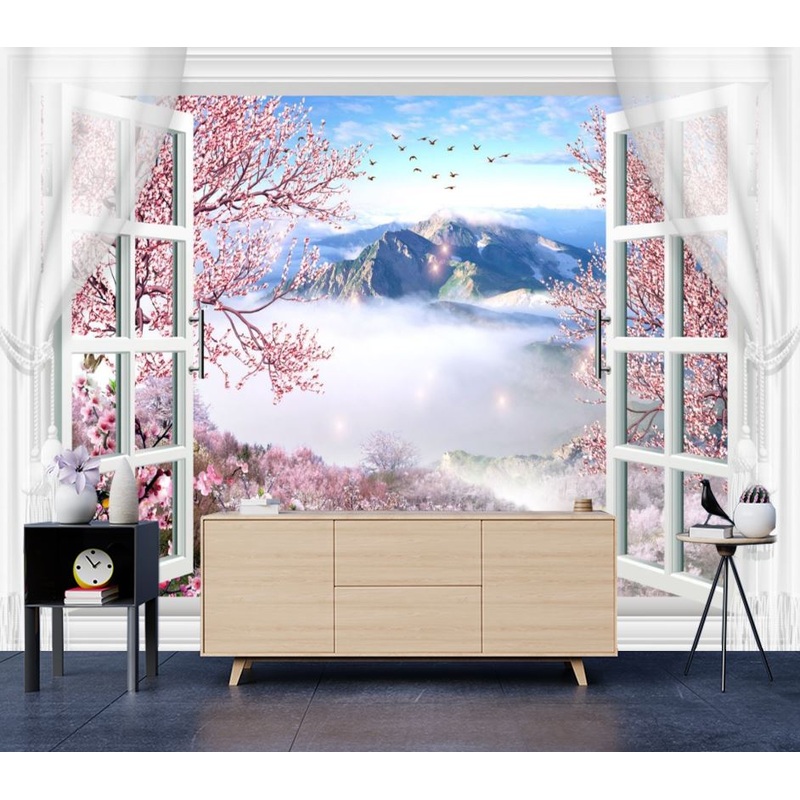 Wallpaper Murals Peel and Stick Removable Flower Trees View form Window High Quality