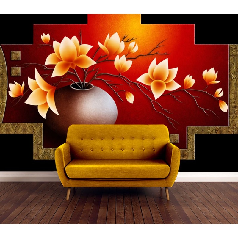 Wallpaper Murals Peel and Stick Removable Flowers in Pot Digital Art Design High Quality