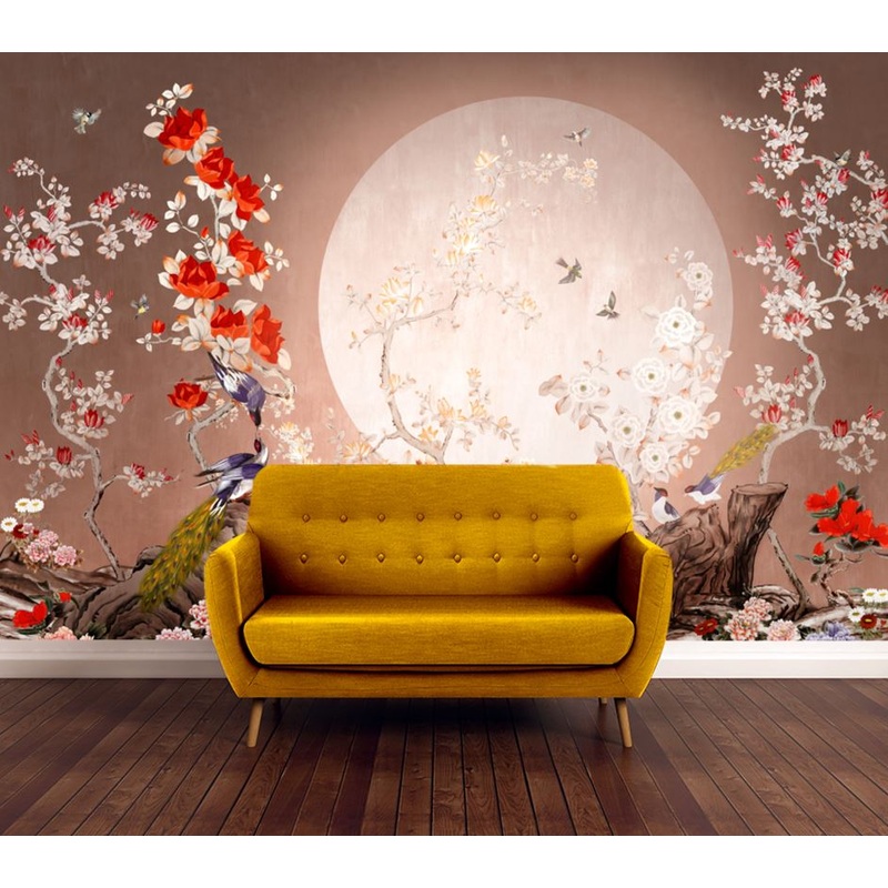 Wallpaper Murals Peel and Stick Removable Flowers & Moon Watercolor Painting High Quality