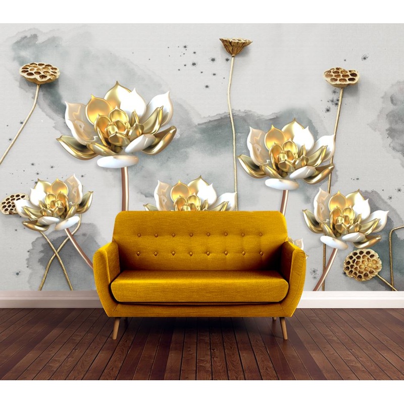 Wallpaper Murals Peel and Stick Removable Gold Floral Design High Quality