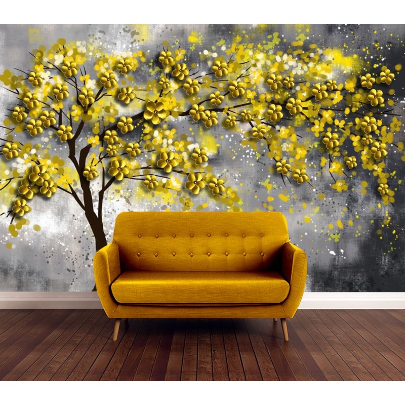 Wallpaper Murals Peel and Stick Removable Gold Flower Tree Design High Quality