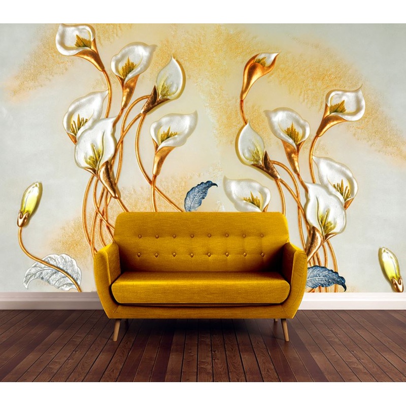 Wallpaper Murals Peel and Stick Removable Gold & White Floral Design High Quality