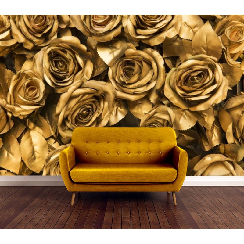 Wallpaper Murals Peel and Stick Removable Golden Roses Closeup Photograph High Quality