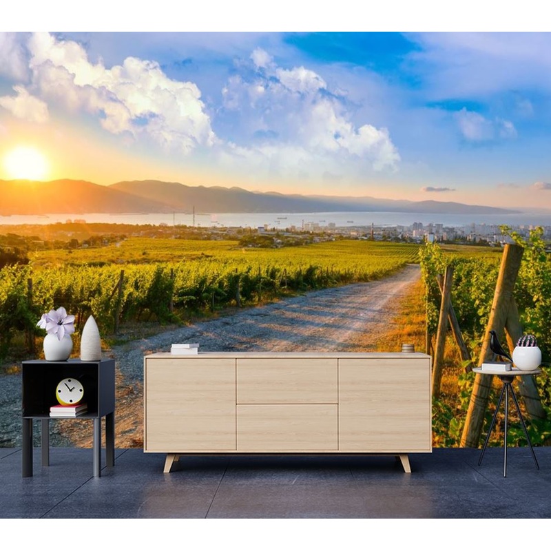 Wallpaper Murals Peel and Stick Removable Grass Field with Road High Quality