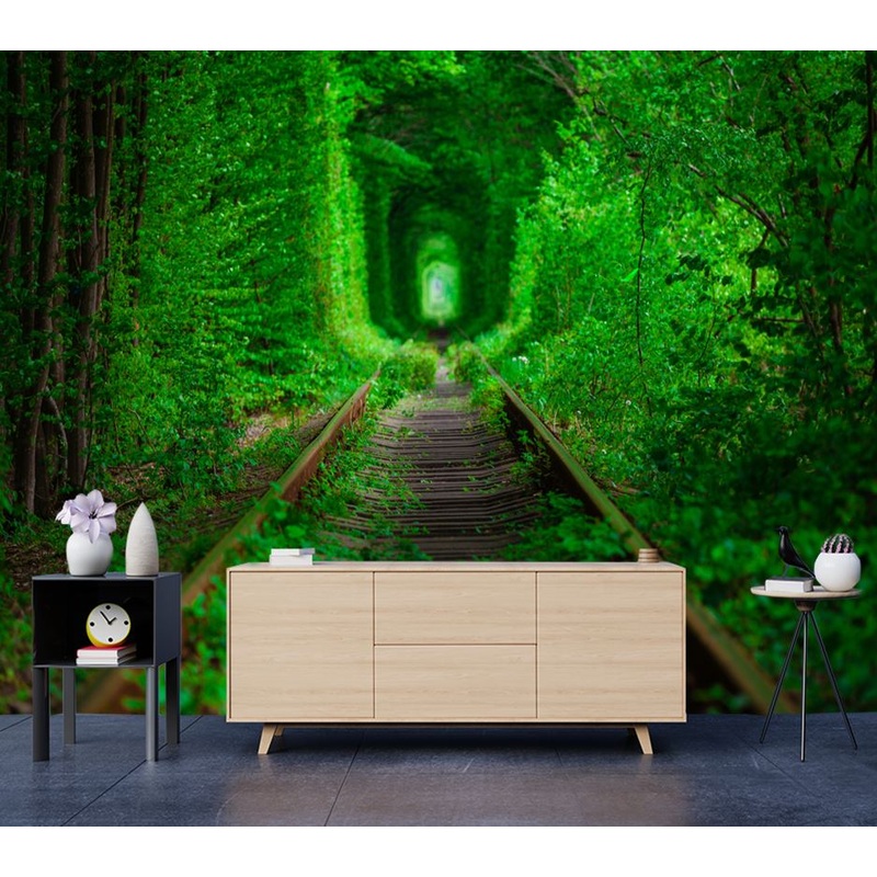 Wallpaper Murals Peel and Stick Removable Grass Over Rail Tracks High Quality
