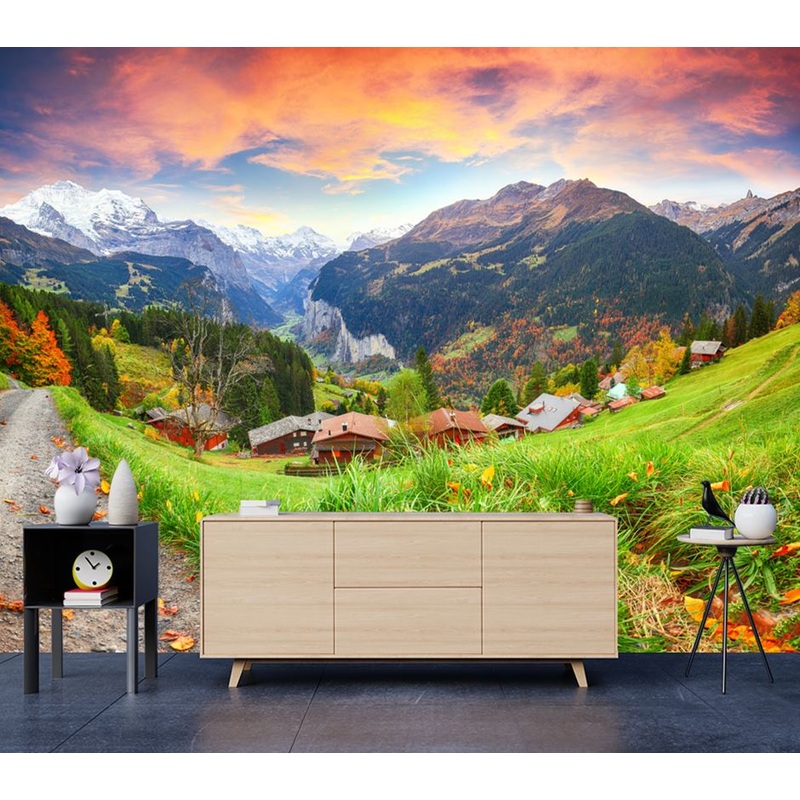 Wallpaper Murals Peel and Stick Removable Houses & Mountain View High Quality