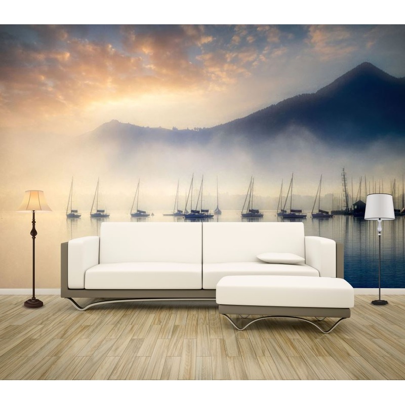 Wallpaper Murals Peel and Stick Removable Misty Lake & Mountains High Quality