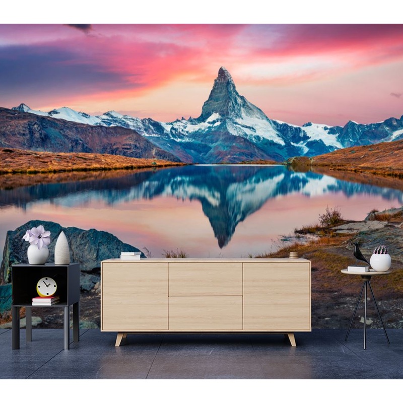 Wallpaper Murals Peel and Stick Removable Nature Landscape with Lake & Mountains High Quality