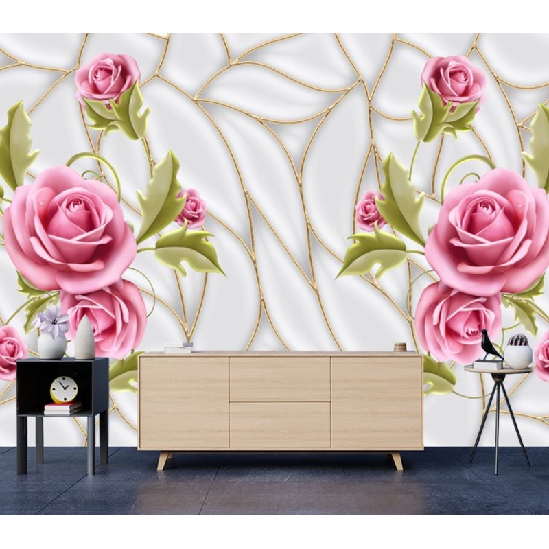 Wallpaper Murals Peel and Stick Removable Pink Floral Design High Quality