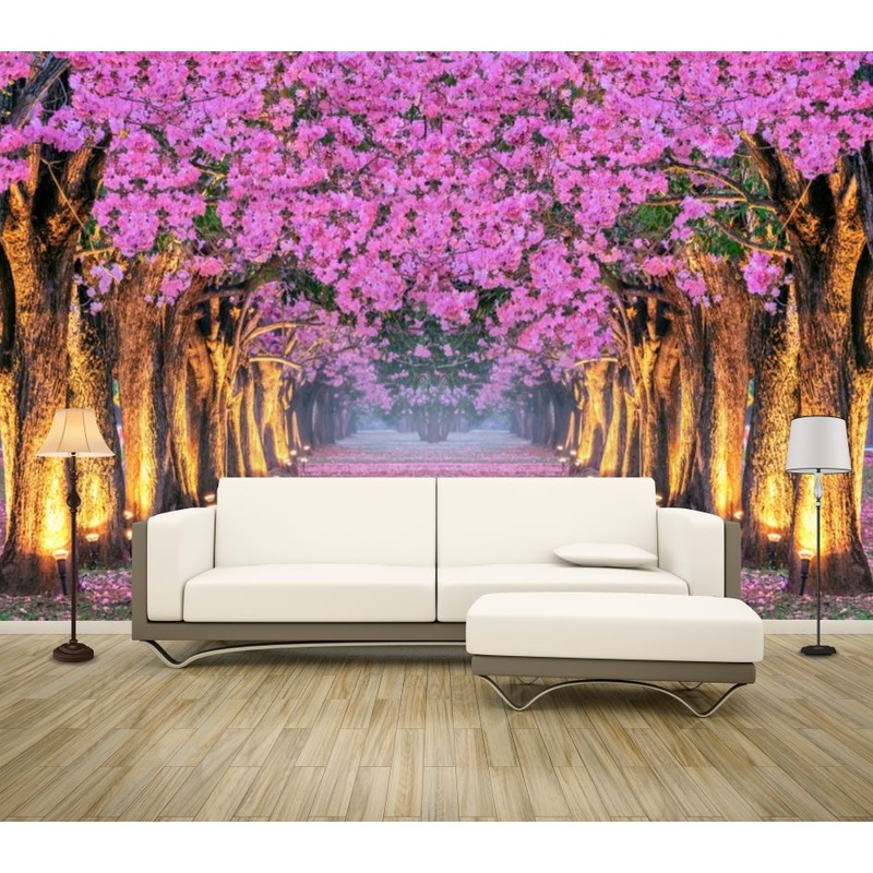 Wallpaper Murals Peel and Stick Removable Pink Flower Tree Road Photograph High Quality