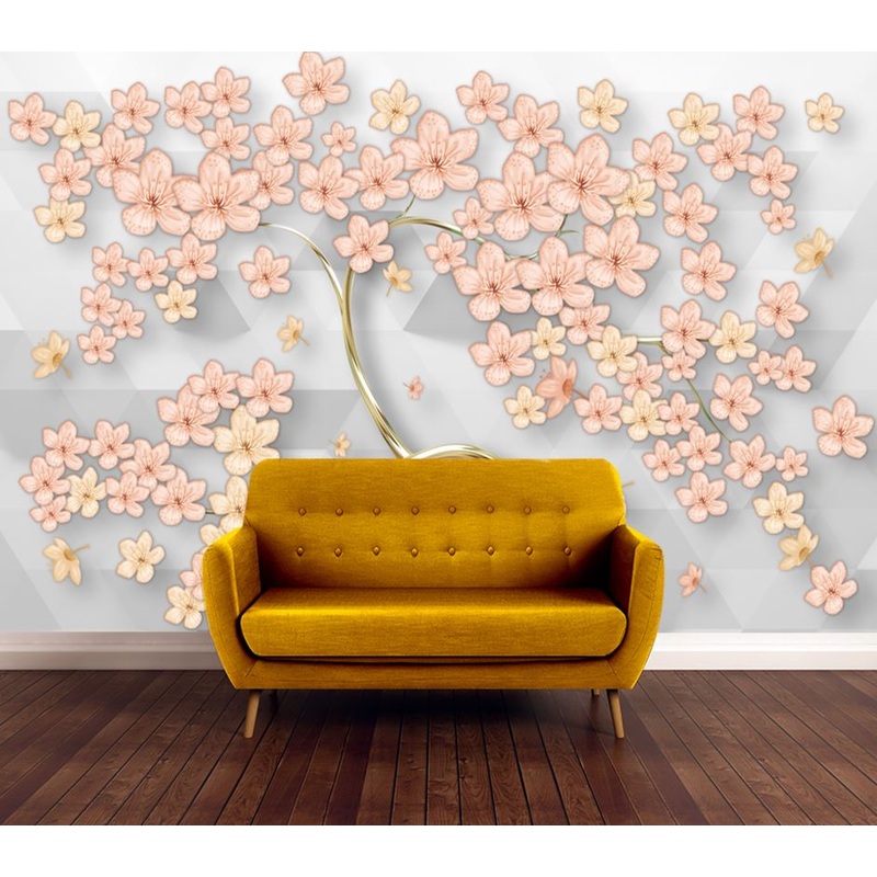 Wallpaper Murals Peel and Stick Removable Pink & Gold Flower Tree Design High Quality