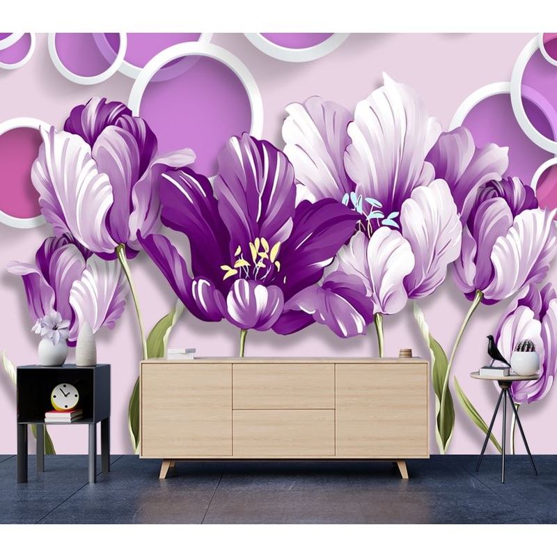 Wallpaper Murals Peel and Stick Removable Purple Floral Design High Quality
