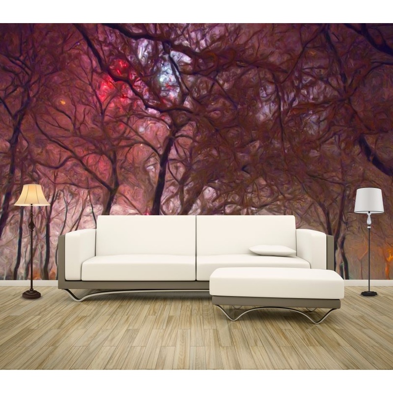 Wallpaper Murals Peel and Stick Removable Red Tree Forest High Quality