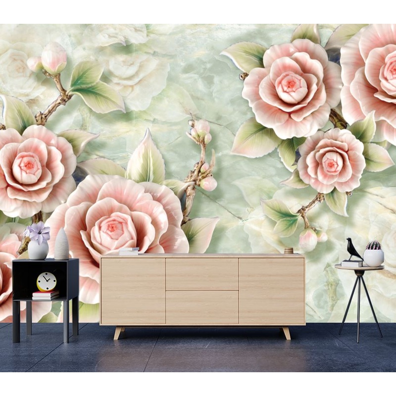 Wallpaper Murals Peel and Stick Removable Rose Flower 3D Sculpture Design High Quality