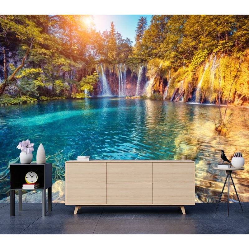 Wallpaper Murals Peel and Stick Removable Stunning Lake with Small Waterfalls High Quality