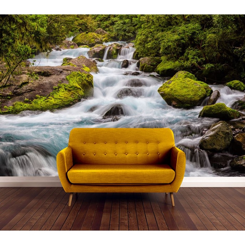 Wallpaper Murals Peel and Stick Removable Stunning Water Stream in Deep Forest High Quality