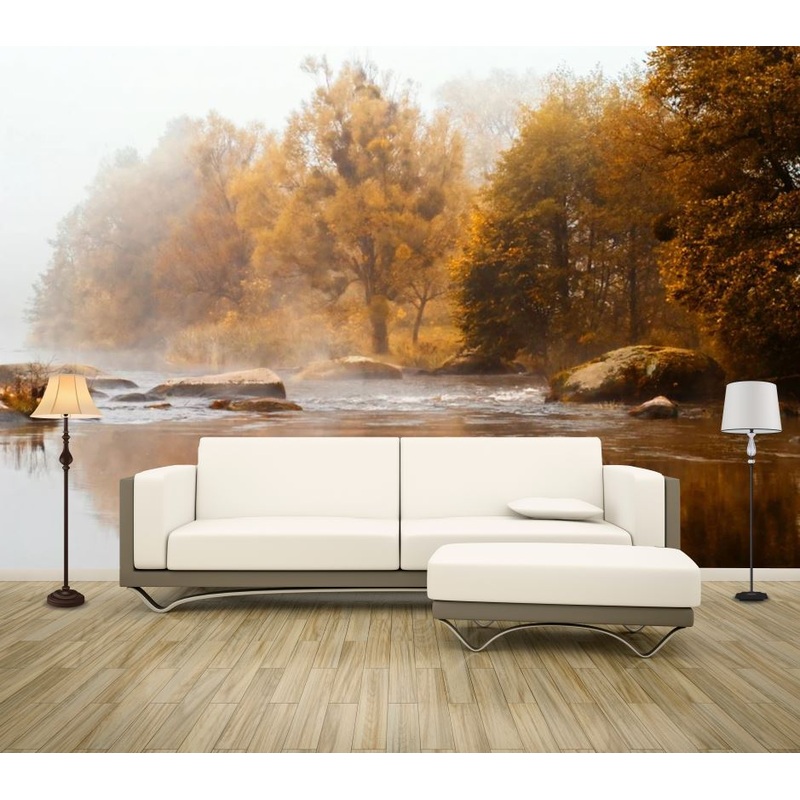 Wallpaper Murals Peel and Stick Removable Stunning water Stream & Misty Forest Photograph High Quality