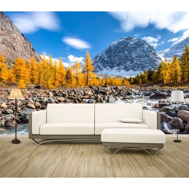 Wallpaper Murals Peel and Stick Removable Stunning Water Stream with Yellow Trees Photograph High Quality