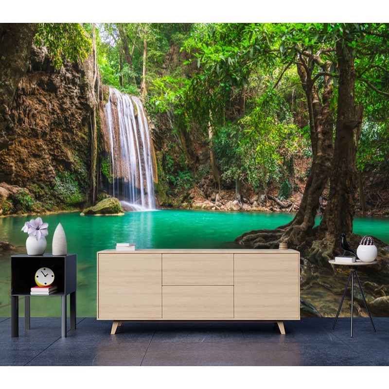 Wallpaper Murals Peel and Stick Removable Stunning Waterfall in Deep Forest High Quality