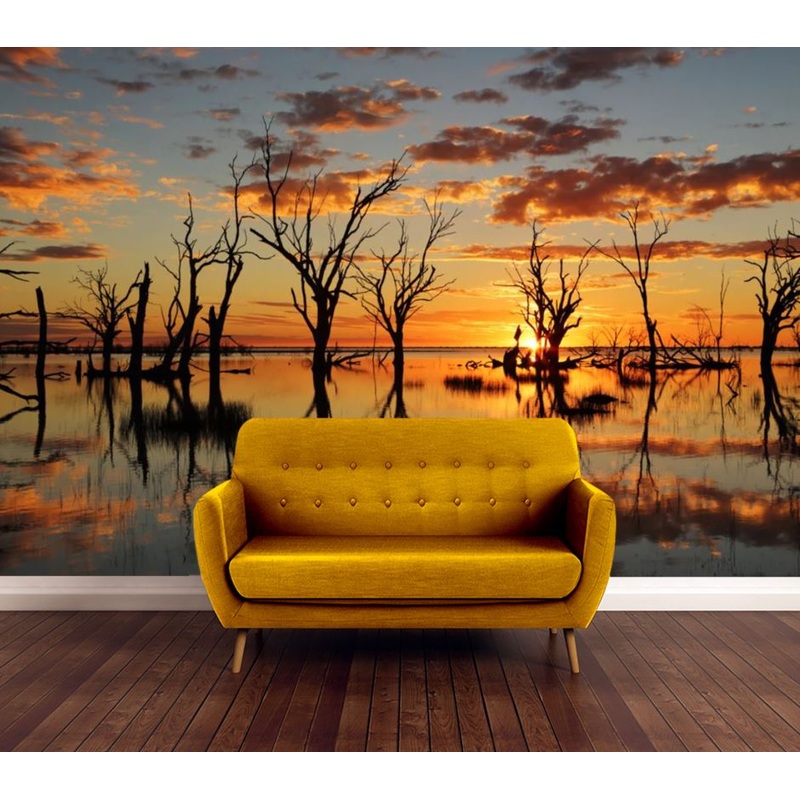 Wallpaper Murals Peel and Stick Removable Trees in Water at Sunset High Quality