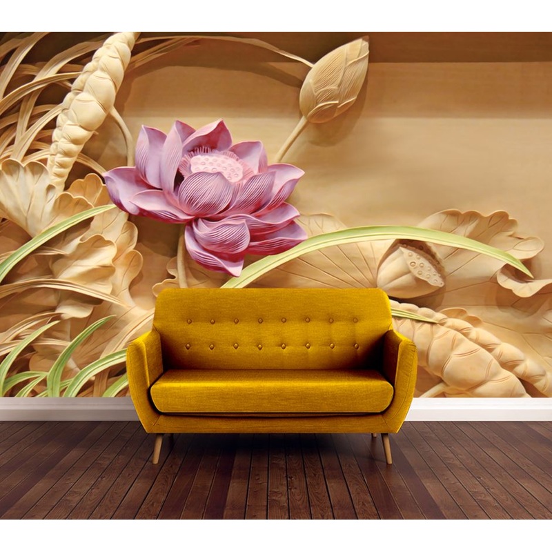 Wallpaper Murals Peel and Stick Removable Wood Carving of Lotus Flower Photograph High Quality