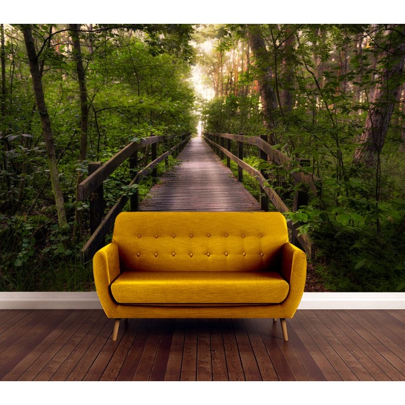 Wallpaper Murals Peel and Stick Removable Wooden Bridge in Forest High Quality