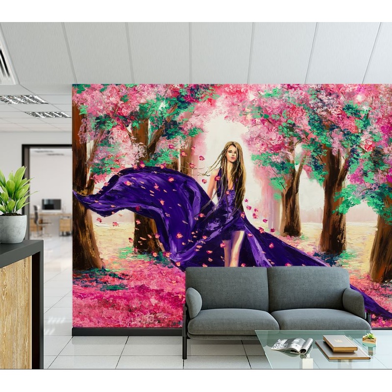 Wallpaper Murals Peel and Stick Removable Young Girl Walking in  Colorful Forest Painting High Quality