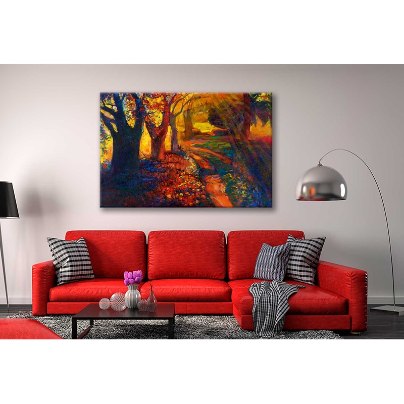 Bella Home Autumn Forest & Sky Oil Painting Print Canvas Ready to hang