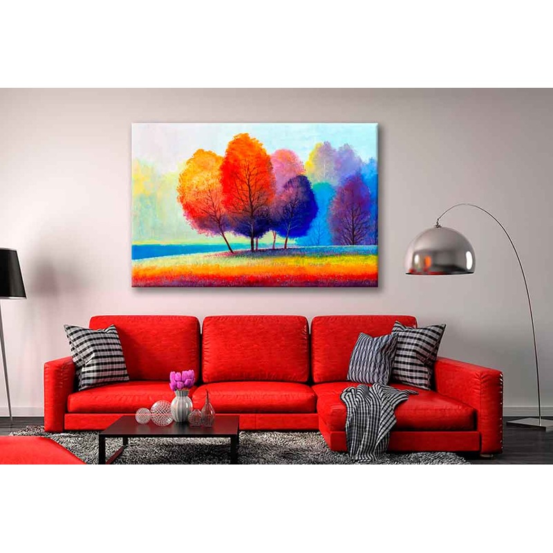 Bella Home Autumn Forest With River Oil Painting Print Canvas Ready to hang