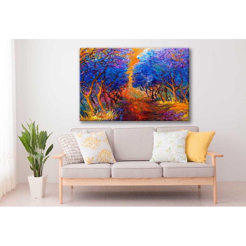 Bella Home Autumn Forest With Sunset Oil Painting Print Canvas Ready to hang