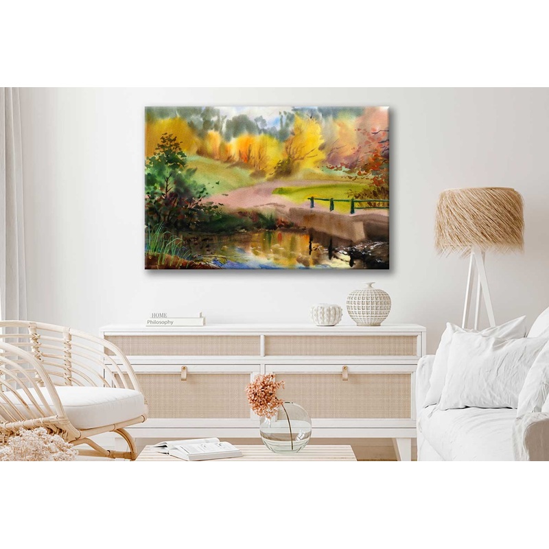 Bella Home Autumn In The Country Watercolor Print Canvas Ready to hang