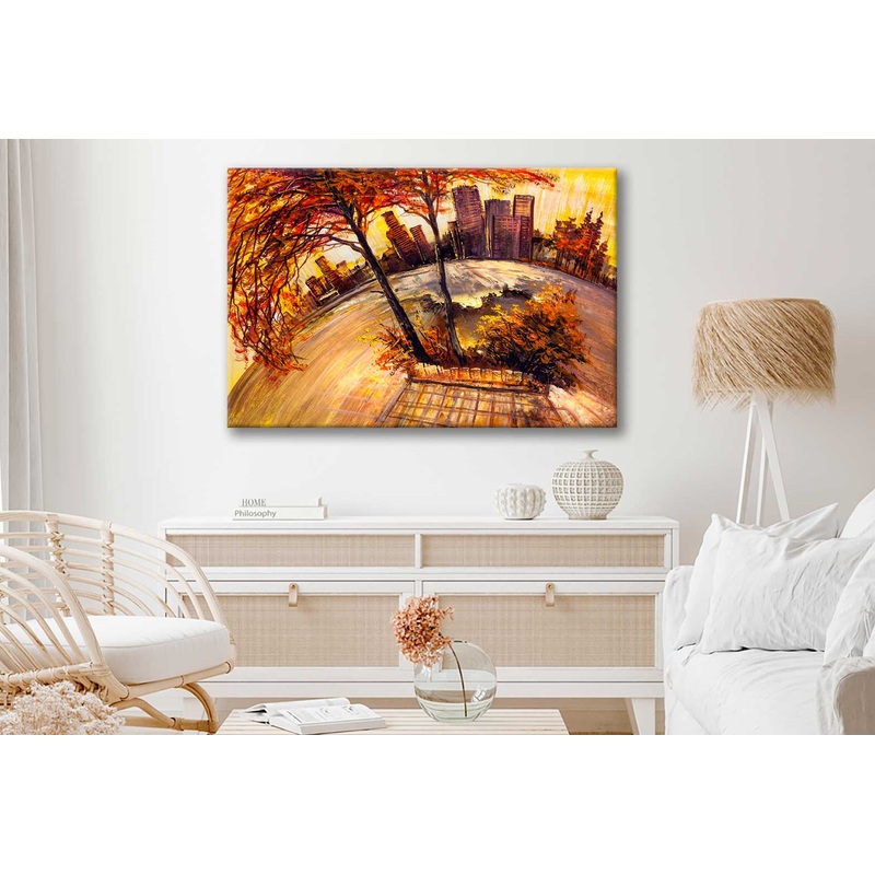 Bella Home City Square Of A Modern City Oil Painting Print Canvas Ready to hang