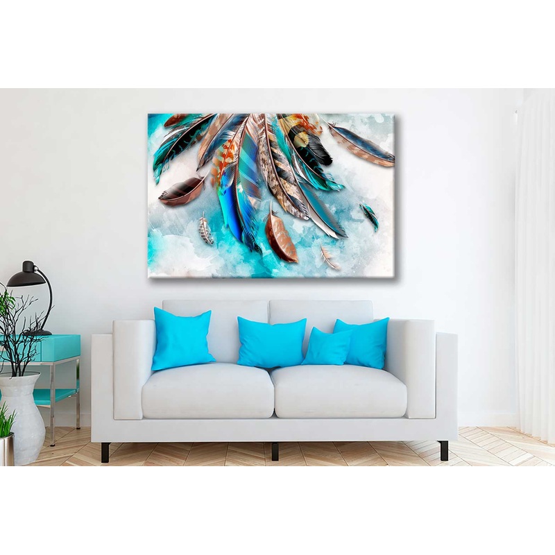 Bella Home Colorful Feather Watercolor Print Canvas Ready to hang