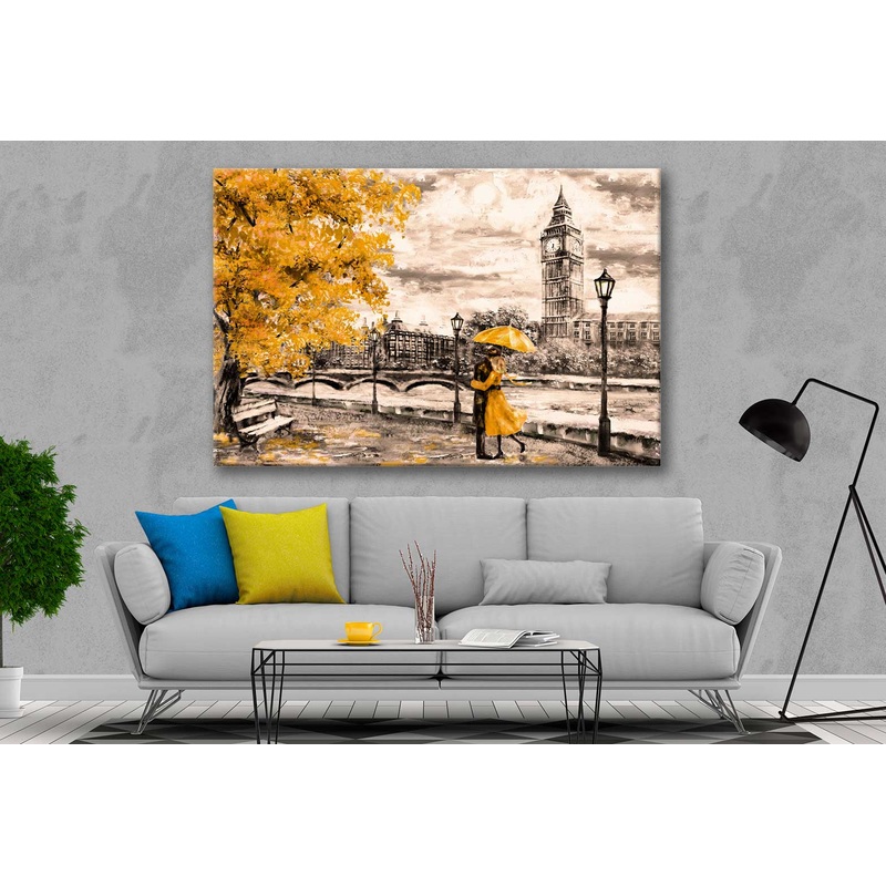 Bella Home Couple With Autumn Yellow Painting Print Canvas Ready to hang