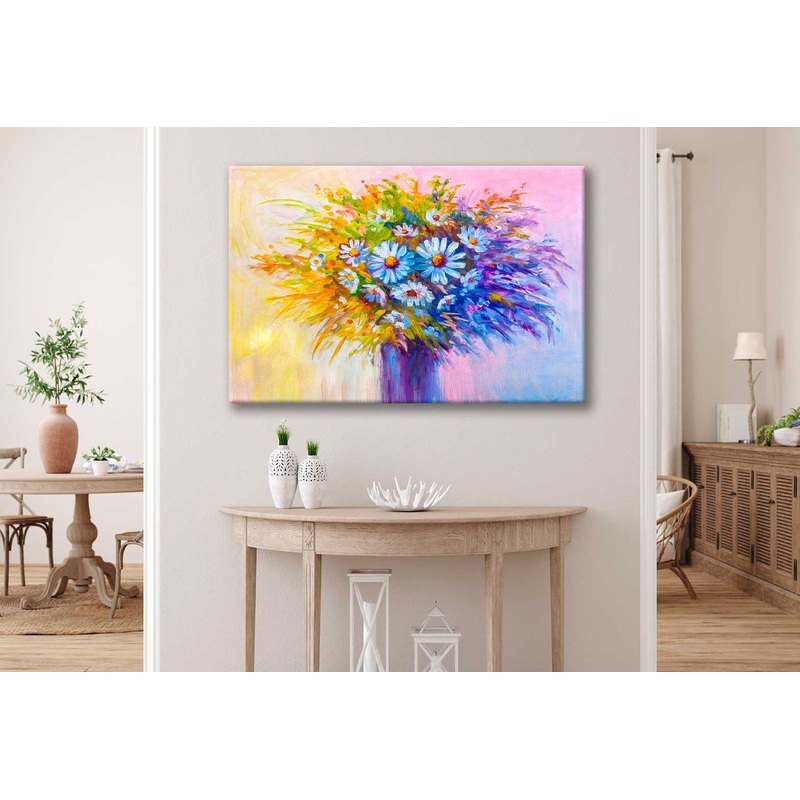 Bella Home Oil Painting Of Daisie Flowers Print Canvas Ready to hang
