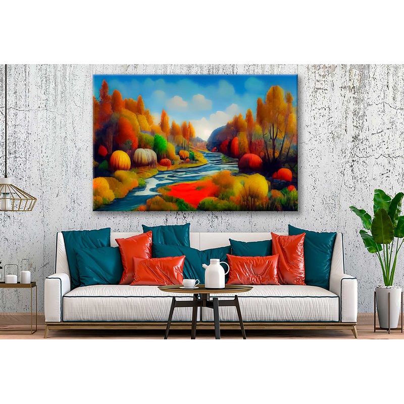 Bella Home  River & Forest Oil Painting Print Canvas Ready to hang